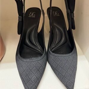 Cozy Island Black Pointed Knit Slingback Heels with Bow